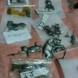 JJ Silver Animal Brooch LOT CATS KITTENS EARRINGS PINS BROOCHES JJ JOANET VINTAG